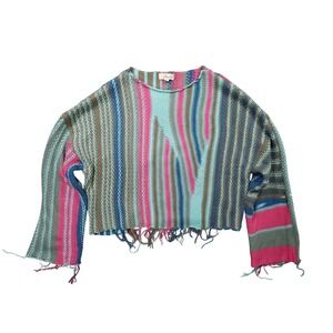Elan Sweater Women Medium Multicolor Excellent Striped Distressed Cropped Boho‎